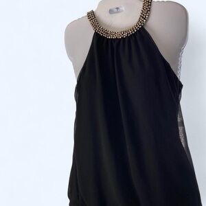 Express Elegant Black Halter Top with Beaded Neckline S
